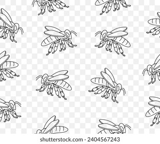 Bienen, Insekten, Tiere, Bienenzucht und Bienenzucht, nahtlose Vektorhintergründe und -muster. Honigbienen, Bienengarten und Bienenzucht, Vektordesign und Illustration