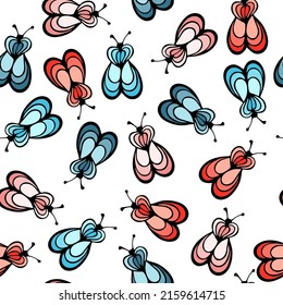 Bee insect cartoon illustration vector seamless pattern.  Baby cloth fabric print. Moth butterfly repeating summer pattern. Children drawing pretty design.