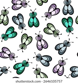 Bee insect cartoon illustration vector seamless pattern.  Baby cloth fabric print. Honeybee abstract repeating summer pattern. Children drawing simple design.