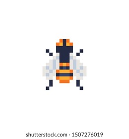 Bee insect character pixel art icon. Element design for stickers, web, logo, embroidery and mobile app. Honeybee isolated vector illustration. 8-bit sprite.