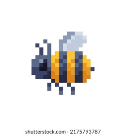 Bee insect character pixel art icon. Element design for stickers, web, logo, embroidery and mobile app. Honeybee isolated vector illustration. 8-bit sprite.