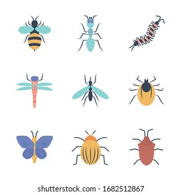 bee and insect concept icon set over white background, flat style, vector illustration