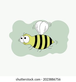 Bee, insect in a Doodle style. Color drawing cartoon. Bee and cloud. Vector illustration. Isolated background.