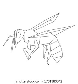 Bee Insect Polygonal Illustration On White Background. Geometric Linear Bee