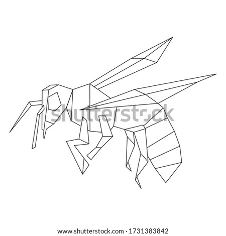 Bee insect polygonal illustration on white background. Geometric linear bee