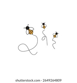 Rastreio de insetos de abelhas. Caminho de voo das abelhas. Ilustração de três abelhas. Símbolo de natureza vetorial.