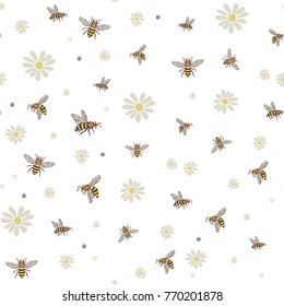 bee insects cartoon doodle seamless pattern