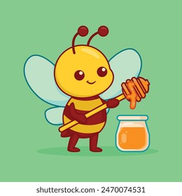 a bee with a jar of honey