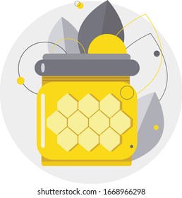 Bee and jars of honey isolated icon.Beekeeping icon isolated. Agriculture. Honey collection.