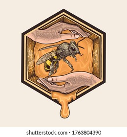 Bee Keeper Hand Drawing Vector Vintage Illustration