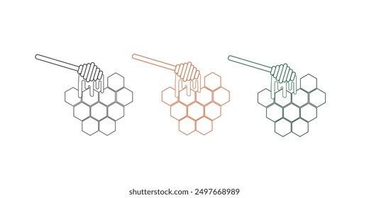 Bee keeping icon set, honeycomb concept, wasp, beehive vector line icons, honey production, save the bees emblems, symbols isolated on white background.