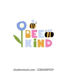 Bee kind lettering with floral elements and bee svg