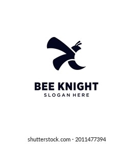 Bee knight logo design. K and Bee combination design. Flat and minimalist style