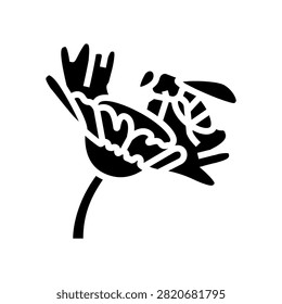 bee landing on a flower glyph icon vector. bee landing on a flower sign. isolated symbol illustration
