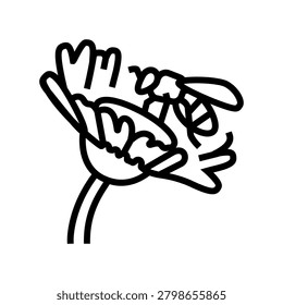 bee landing on a flower line icon vector. bee landing on a flower sign. isolated contour symbol black illustration