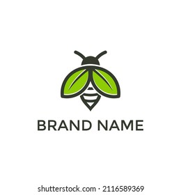 Bee and leaf logo design template
