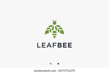 bee with leaf logo design vector silhouette illustration