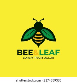 Bee with leaf wings illustration logo design, Nature logo, Bee honey icon, leaf icon, wasp logo.