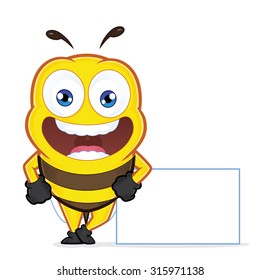 Bee leaning on a blank sign