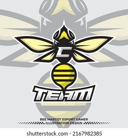 Bee letter C logo design, Hornet bee mascot esport illustration design, Angry bee esport mascot logo
