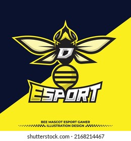 Bee letter D logo design, Hornet bee mascot esport illustration design, Angry bee esport mascot logo