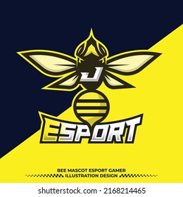 Bee letter J logo design, Hornet bee mascot esport illustration design, Angry bee esport mascot logo