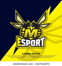 Bee letter M logo design, Hornet bee mascot esport logo design, Angry bee esport mascot logo icon.