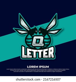 Bee letter Q logo design, Hornet bee mascot esport logo design, Angry bee esport mascot logo icon.
