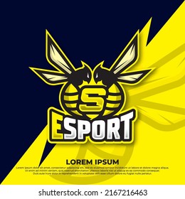 Bee letter S logo design, Hornet bee mascot esport logo design, Angry bee esport mascot logo icon.
