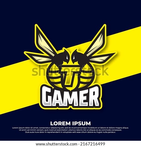 Bee letter T logo design, Hornet bee mascot esport logo design, Angry bee esport mascot logo icon.