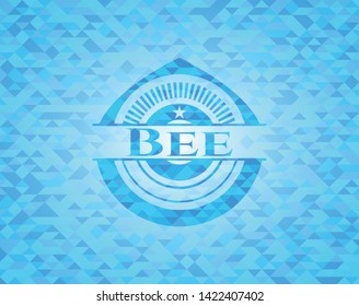 Bee light blue emblem. Mosaic background