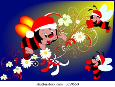 bee like santa claus on red-blue background