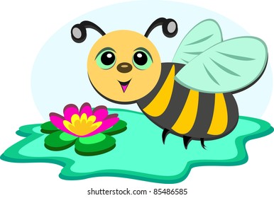 Bee at a Lily Pond