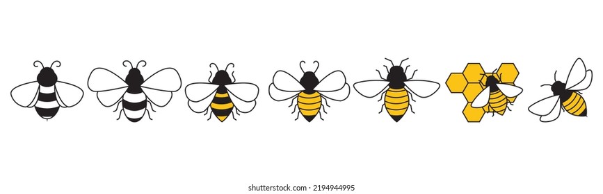 Bee line art icon set design template vector illustration