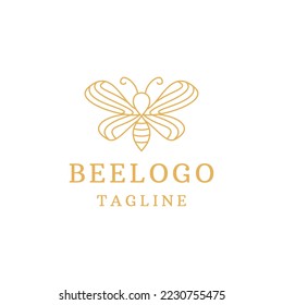 Bee line art logo design template flat vector