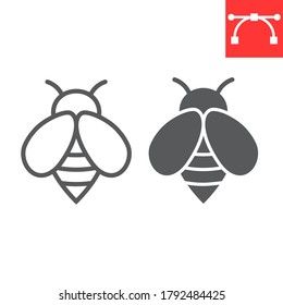 Bee line and glyph icon, insect and honey, bee sign vector graphics, editable stroke linear icon, eps 10