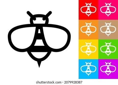 Biene. Zeilensymbol mit unterschiedlichem Farbhintergrund.