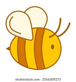 Bee line icon vector isolated. Symbol of a funny cute bee flying. Small yellow insect with wings and sting.