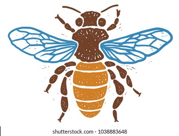 Bee Linocut Linocut Illustration, Draw, Ink, Vector