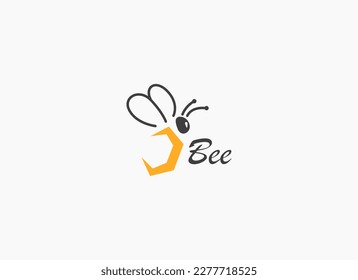 Logo de Bee. Resumen de la línea geométrica Forma de arte Símbolo de icono de abeja. Se puede usar para logotipos de animales, medicamentos, empresas y marcas. Elemento de plantilla de diseño de logotipo de vectores planos.