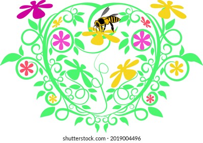bee logo and colorful flowers