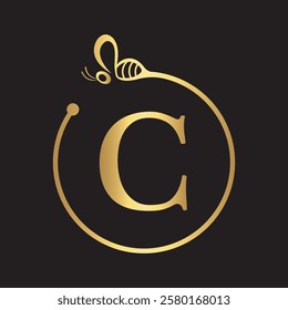 Bee Logo combine with letter C vector template