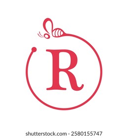 Bee Logo combine with letter R vector template