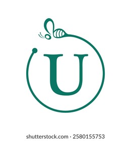 Bee Logo combine with letter U vector template