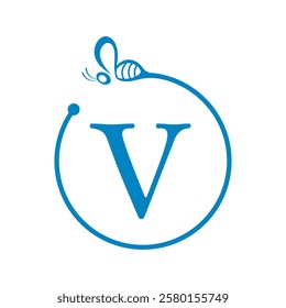 Bee Logo combine with letter V vector template