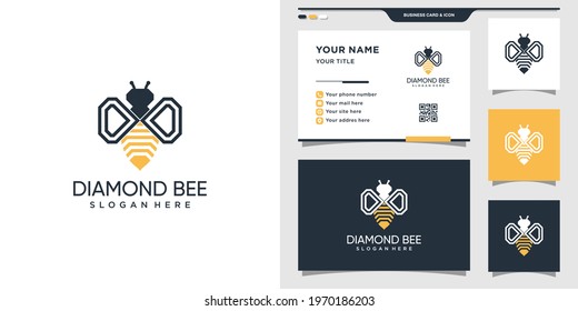Bee logo combined with diamond, Logo icon and business card design Premium Vector