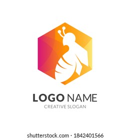 bee logo design with 3d orange color style