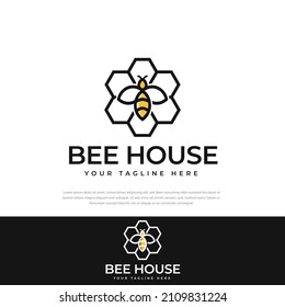 Diseño del logotipo de abeja y plantilla del logotipo de Beehive. Diseño moderno, vector, símbolo, icono de miel fresco, logotipo plano. Ilustración vectorial