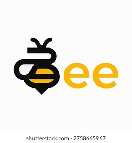 Bee logo design combined with letter B. Minimalist honey bee insect icon for branding. Modern letter B bee monogram logo.