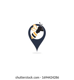 Bee Logo design Concept for honey package design. Bee map pin shape concept Logo Template vector design.	
